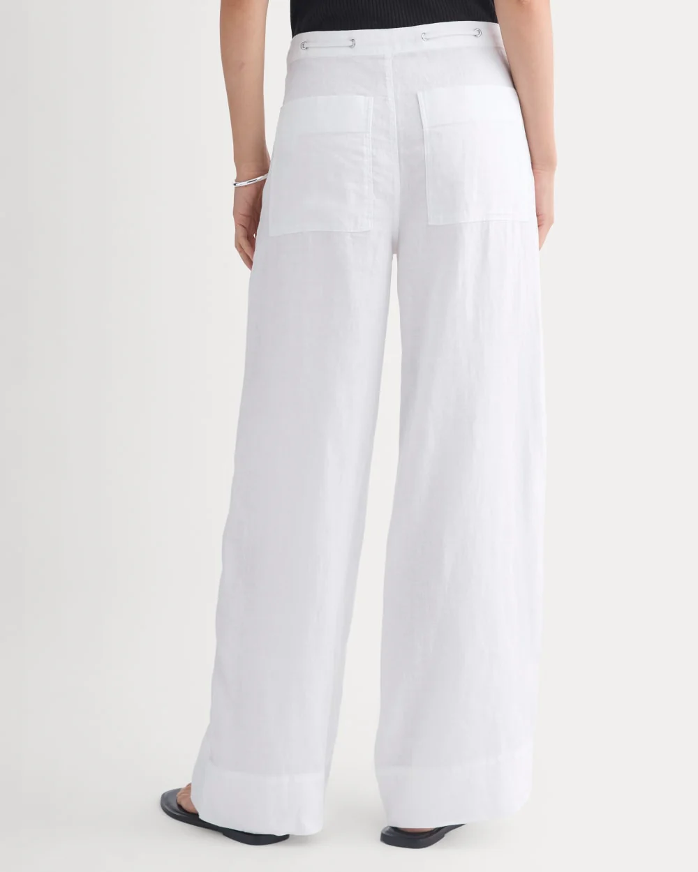 Wide-Leg Drawstring Pant in Linen | White - Image 5