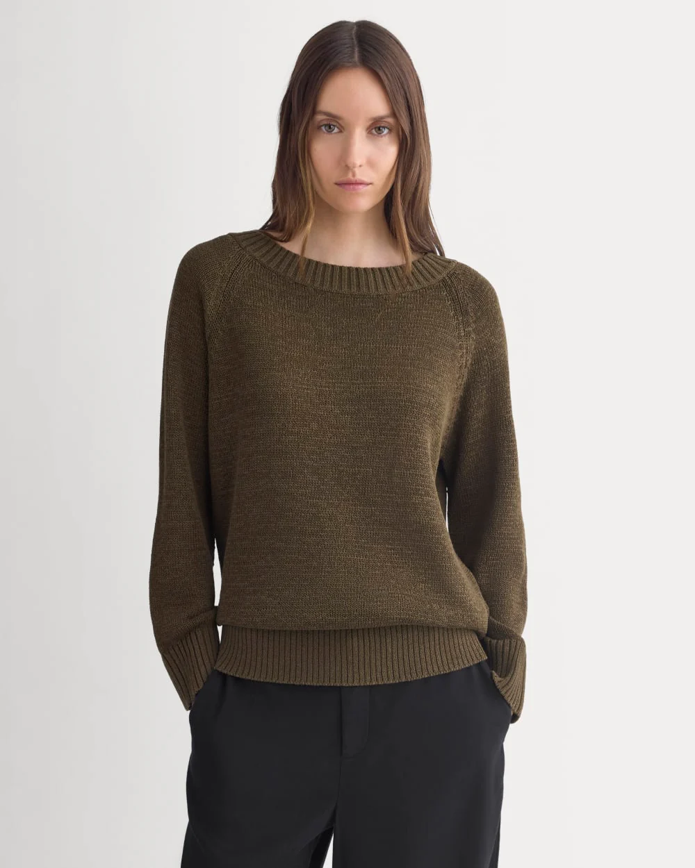 Wide-Neck Crew Sweater in Tape Yarn | Beech