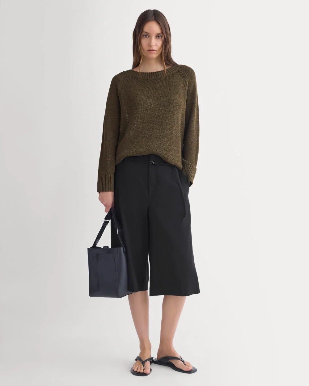 Wide-Neck Crew Sweater in Tape Yarn | Beech - Image 3
