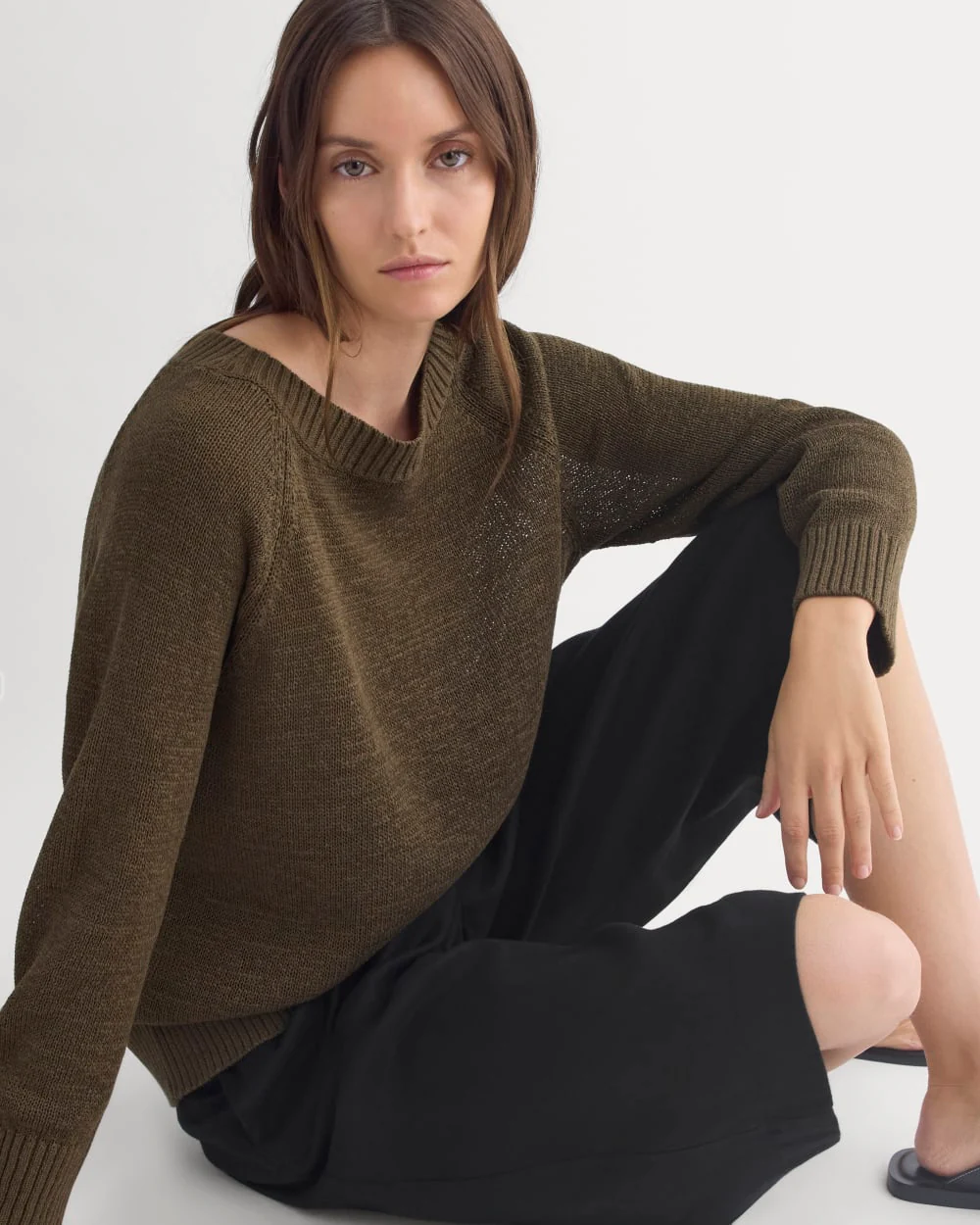 Wide-Neck Crew Sweater in Tape Yarn | Beech - Image 4