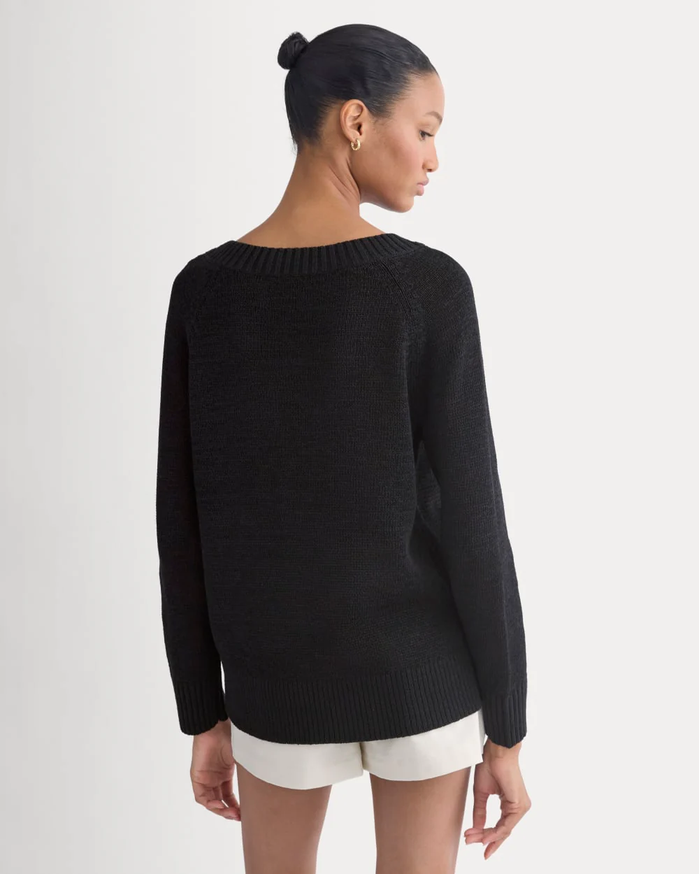 Wide-Neck Crew Sweater in Tape Yarn | Black - Image 6