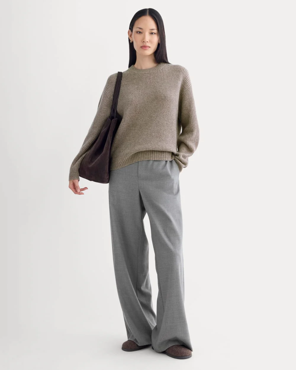 The Cocoon Crew in Wool Cashmere | Light Heathered Taupe - Image 3