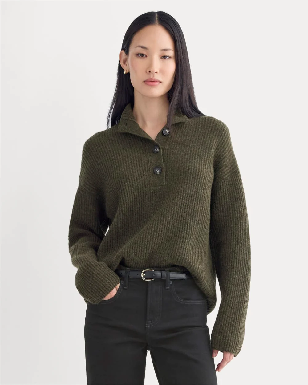 The Cocoon Henley in Wool Cashmere | Heather Beech - Image 3