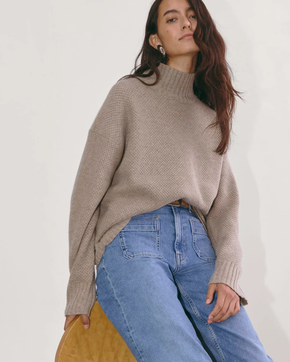 The Honeycomb Funnel Neck in Wool Cashmere | Oatmeal - Image 4