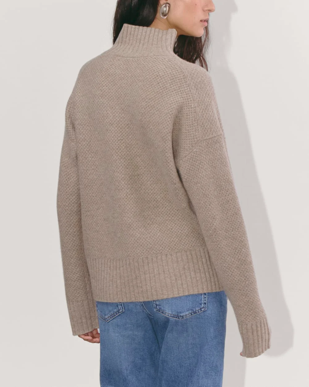 The Honeycomb Funnel Neck in Wool Cashmere | Oatmeal - Image 6