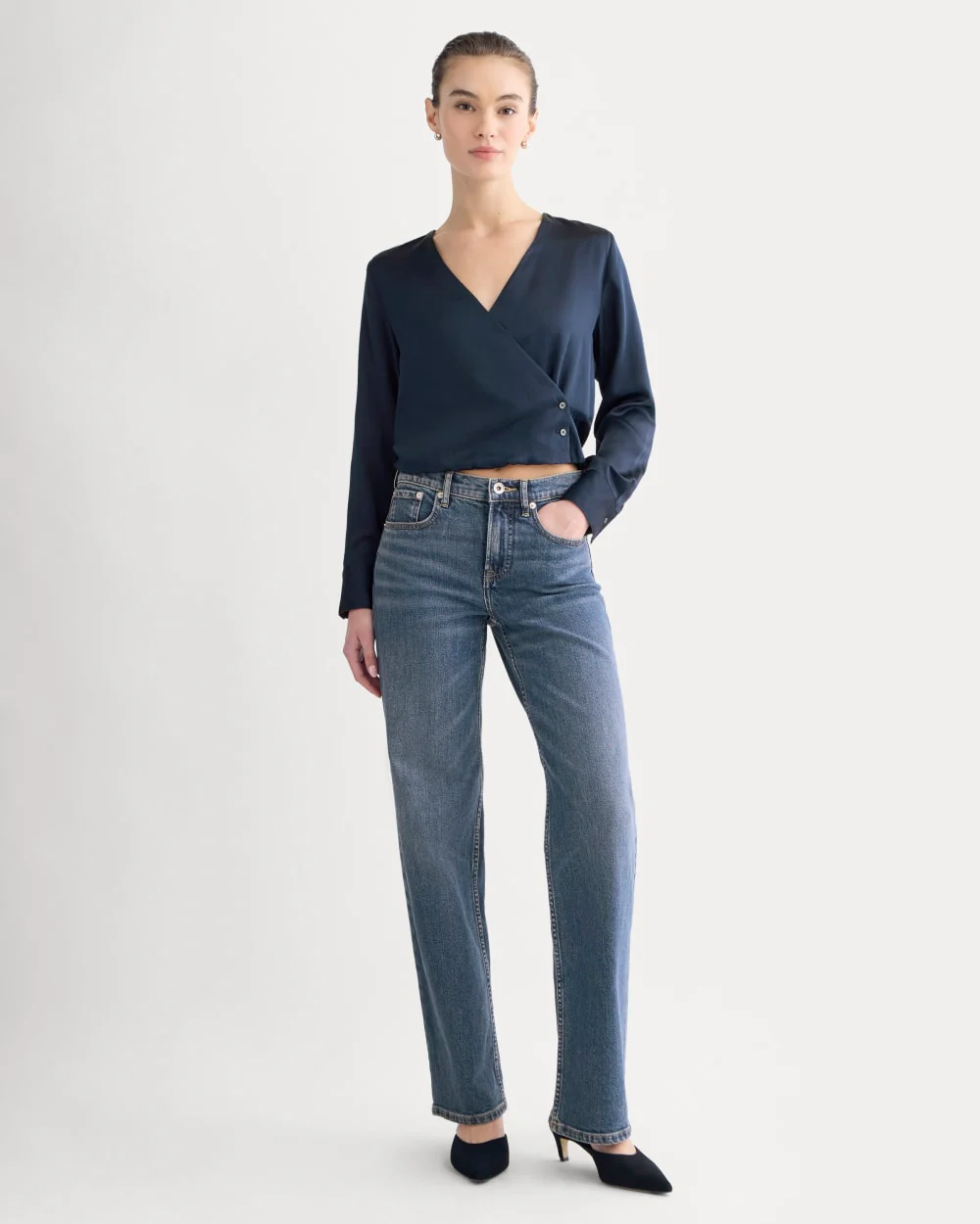 Wrap Top in Silk Charmeuse | Navy - Image 3