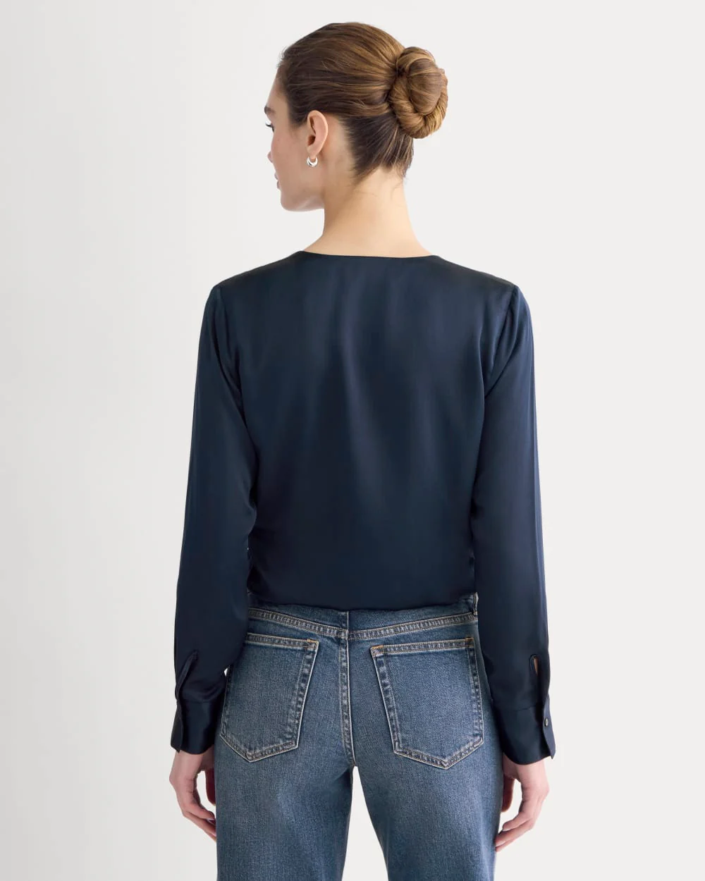 Wrap Top in Silk Charmeuse | Navy - Image 5